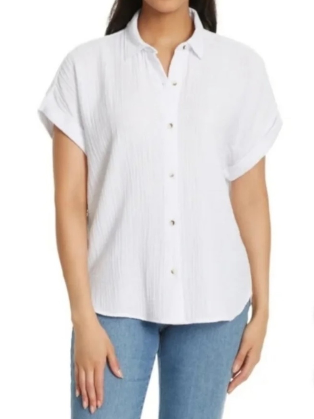 Jessica Simpson Womens Top White Short Cap Sleeve cotton Gauze Relaxed Fit - S